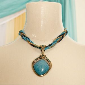 Silver Aladdin Jazmin Princess Rhinestone Pendant Bejeweled Braided Necklace